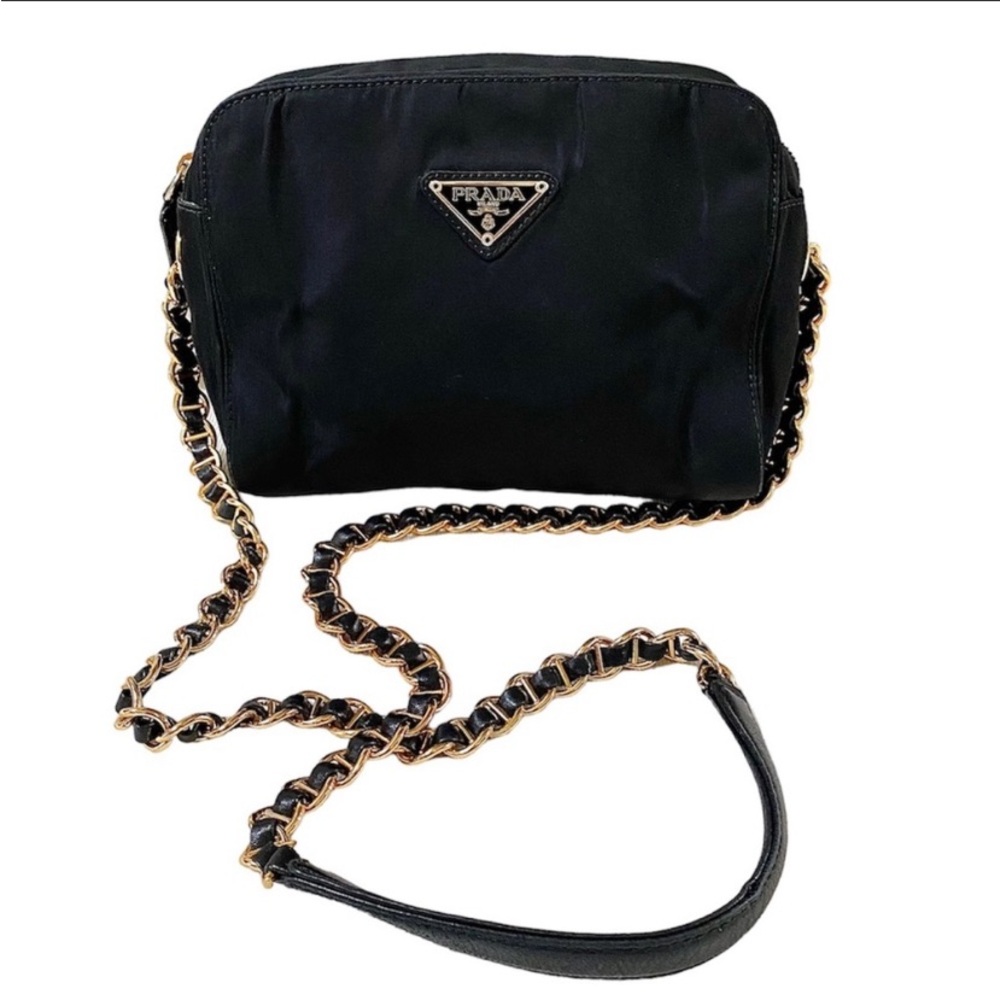 Authentic Prada Black Crossbody Bag with Gold Chain